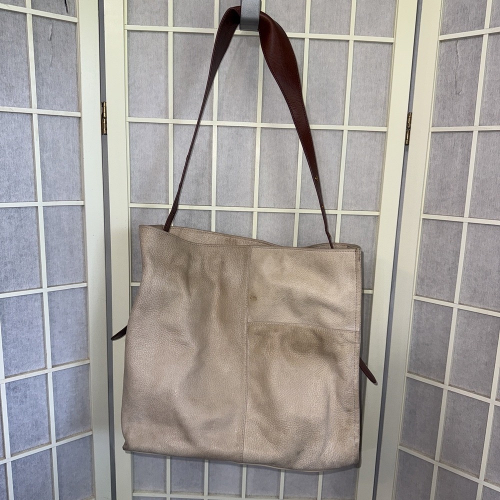HOBO International Leather Western Beige & Brown Slouchy Tote Bag Purse Handbag